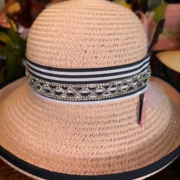 Jj Accessories - Ladies Church Derby Hat with Crystal Embellishment with Cross